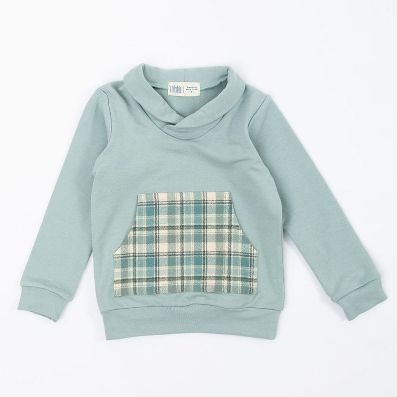 Thimble  Bamboo Shawl Collar Sweatshirt in Glacier Plaid