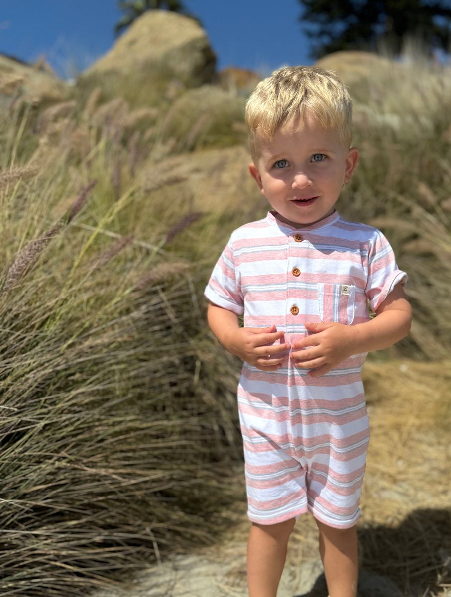 Me & Henry Camborne Henley Romper in Multi  Stripe