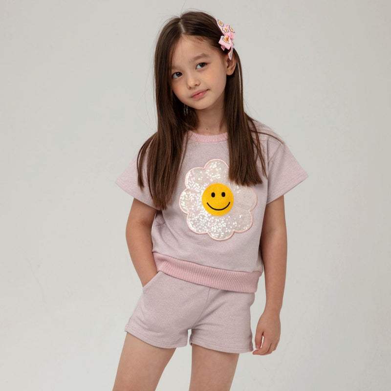 Petite Hailey Sweatshirt Set in Pink Metallic Daisy