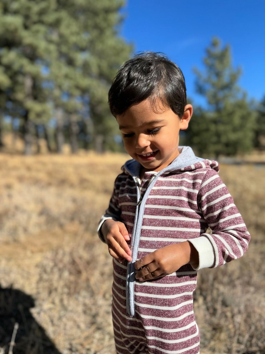 Me & Henry Stefano Hooded Romper in Burgundy Stripe