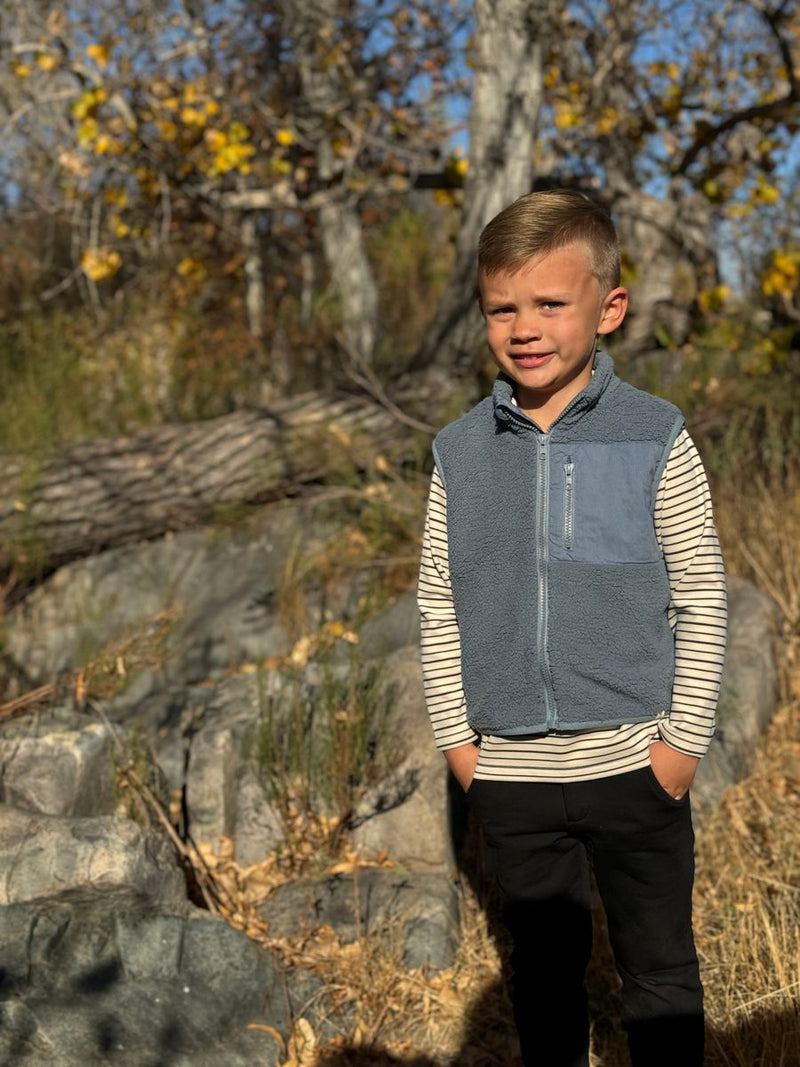 Me & Henry Gilt Sherpa Vest in China Blue