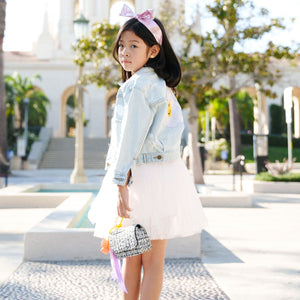 Petite Hailey Patched Denim Jacket with Light Blue Daisy