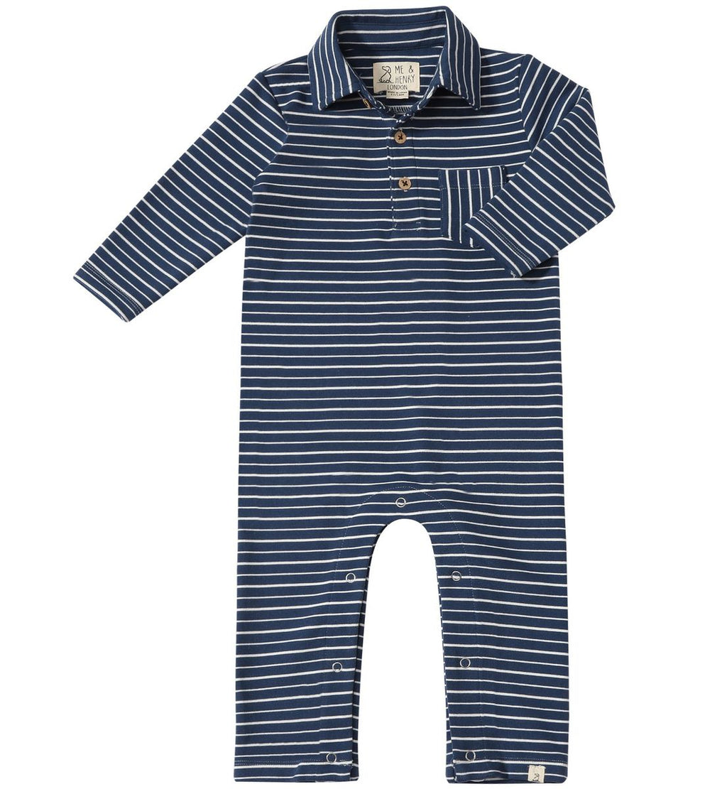 Me & Henry Kingston Polo Romper in Navy Stripe