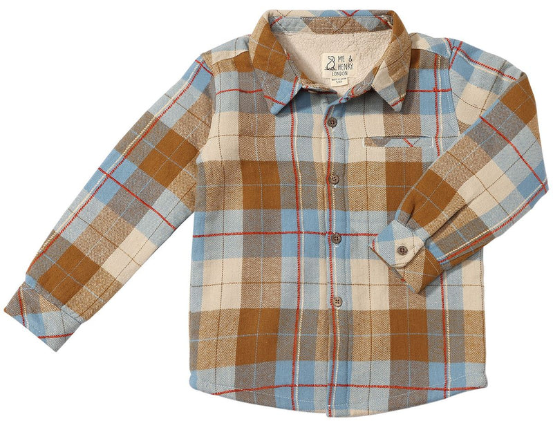 Me & Henry Adventurer Sherpa Lined Shirt in Beige Plaid
