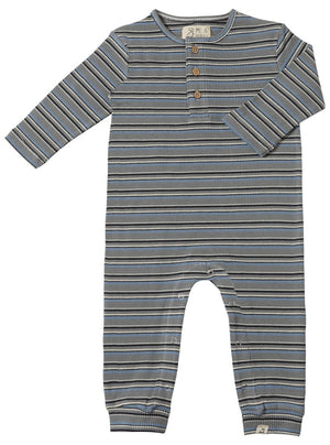 Me & Henry Mason Ribbed Henley Romper in Gray Stripe