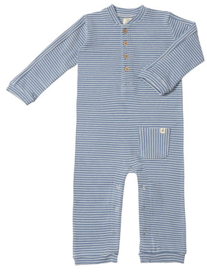 Me & Henry Mitch Henley Romper in Blue and White Stripe