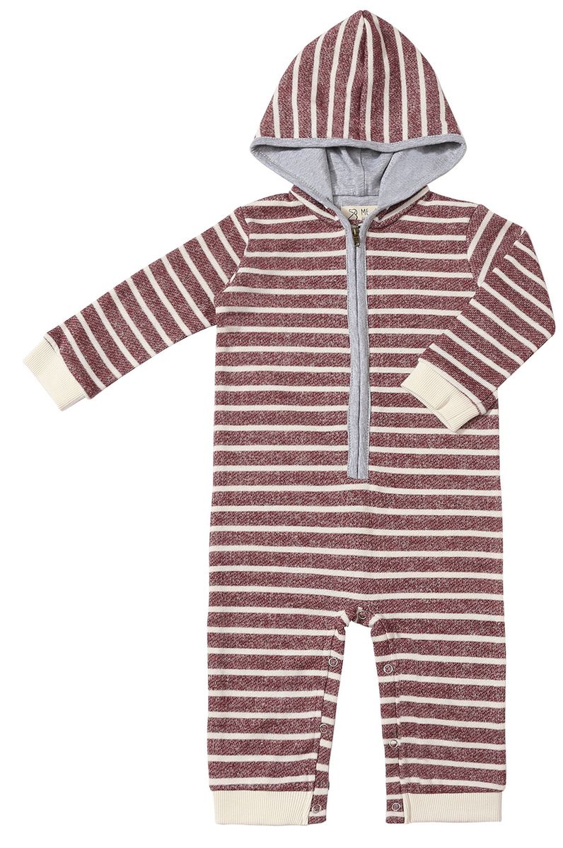 Me & Henry Stefano Hooded Romper in Burgundy Stripe