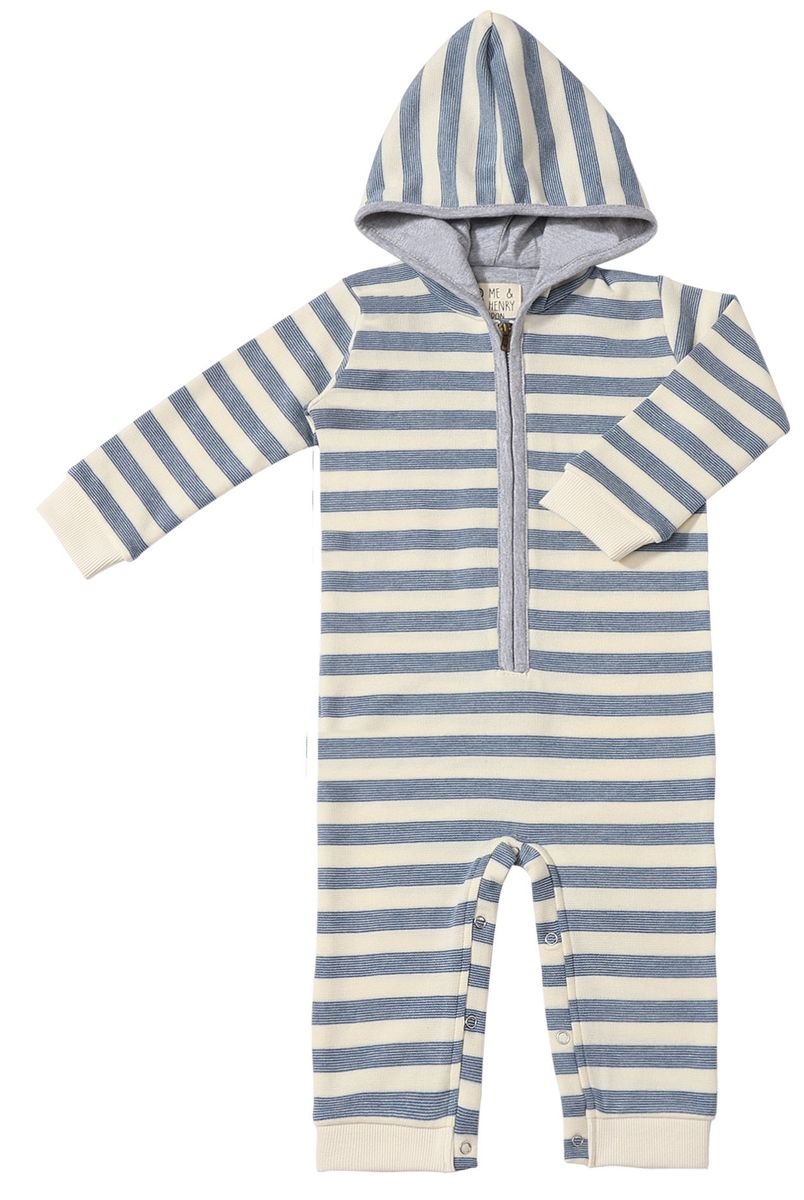 Me & Henry Stefano Hooded Romper in Blue Stripe