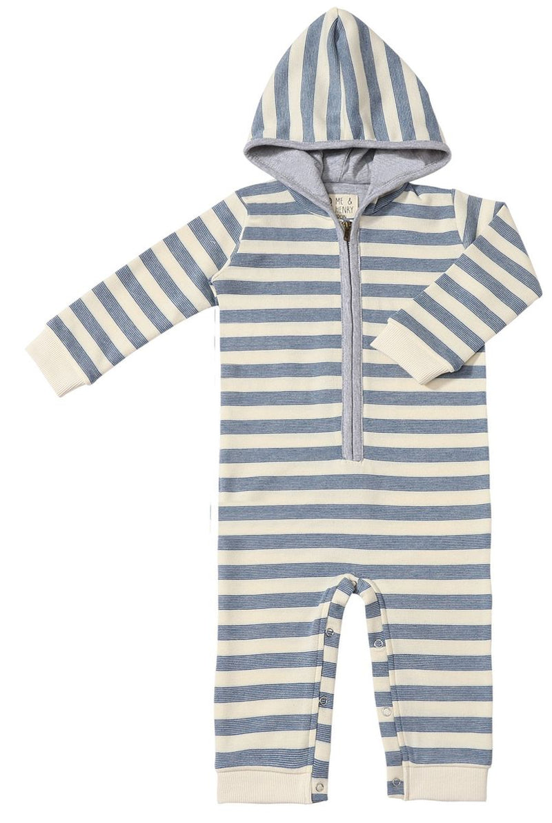 Me & Henry Stefano Hooded Romper in Blue Stripe
