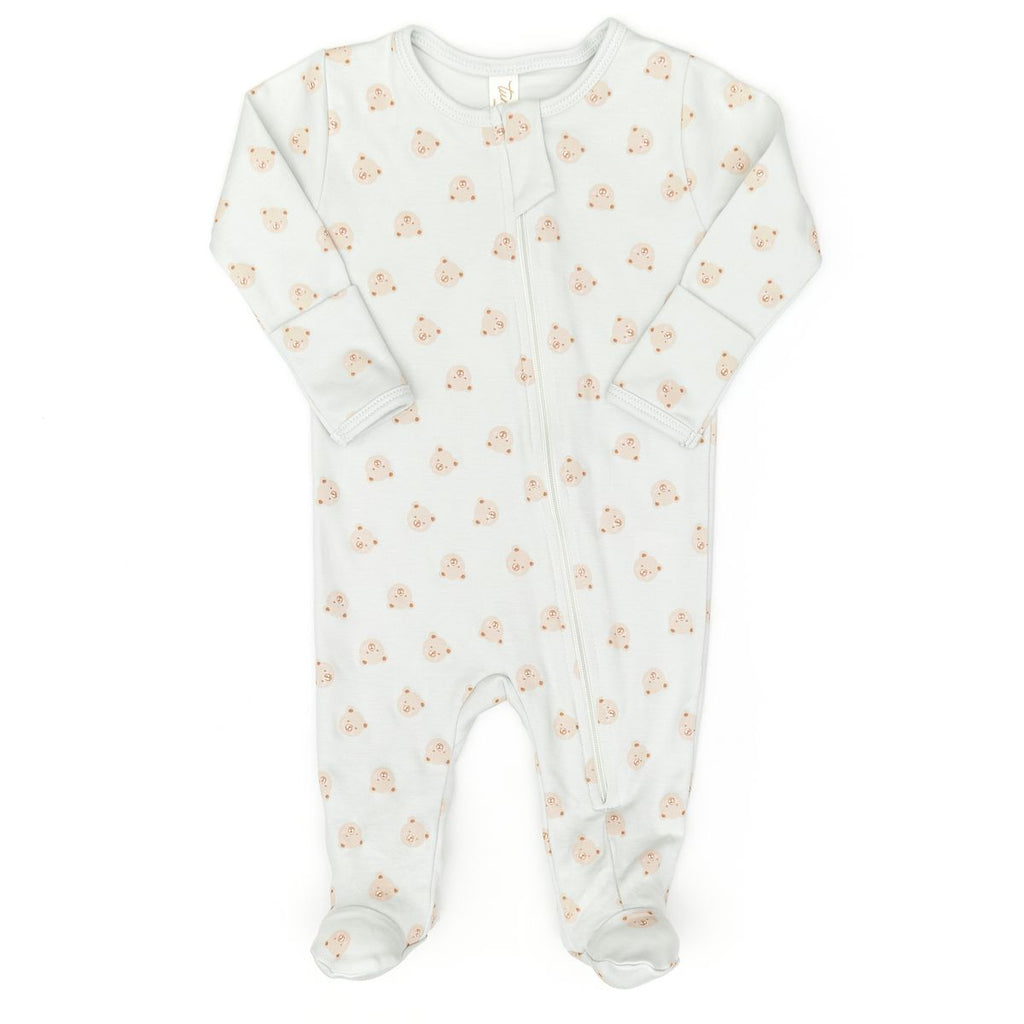 Tun Tun Zip Footie in Light Blue Bears