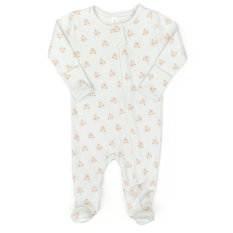 Tun Tun Zip Footie in Light Blue Bears