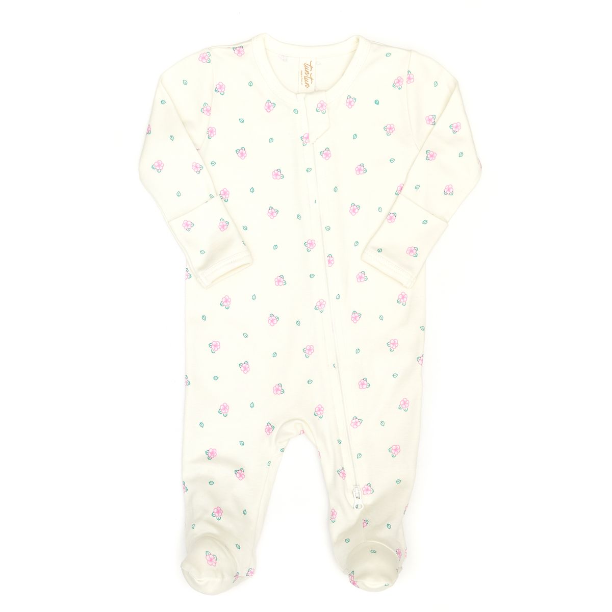 Tun Tun Double Zip Footie in Natural Flowers