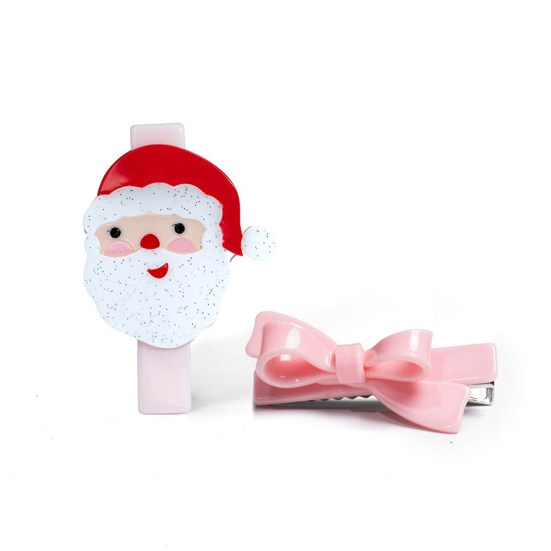 Lilies & Roses Santa Pink Bow Hair Clips