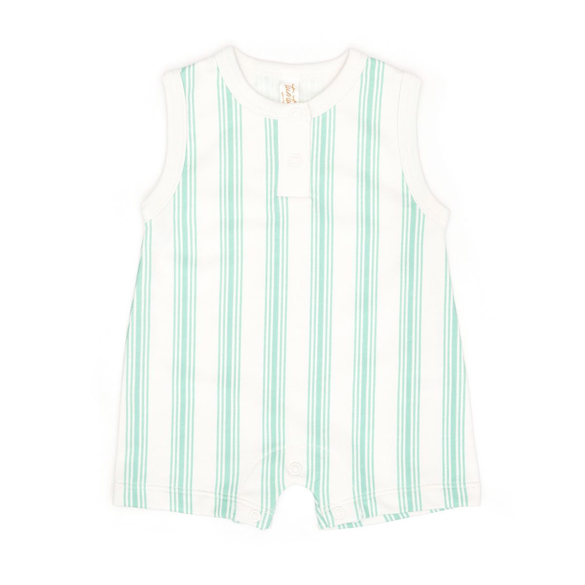 Tun Tun Sleeveless Romper in Sea Aqua Stripes