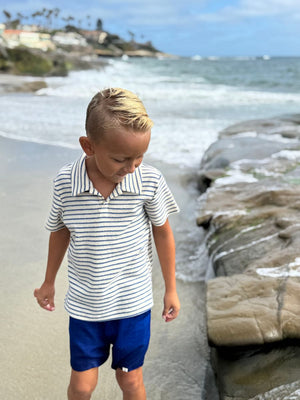 Me & Henry Watergate Terry Polo in Chambray Stripe