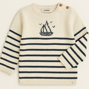 Me & Henry Crewneck Striped Sweater with Boat