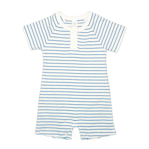 Tun Tun Short Sleeve Romper in Blue Stripes