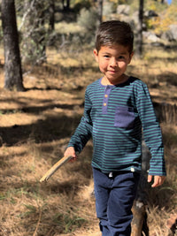 Me & Henry Linden Henley in Green Stripe