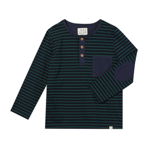 Me & Henry Linden Henley in Green Stripe
