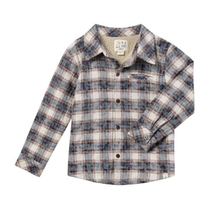 Me & Henry Adventurer Sherpa Lined Shacket in Blue Vintage Plaid
