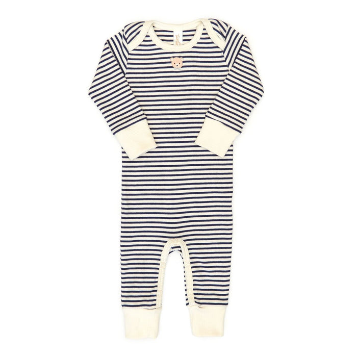 Tun Tun Lap Should Ribbed Romper in Navy Striped Teddy