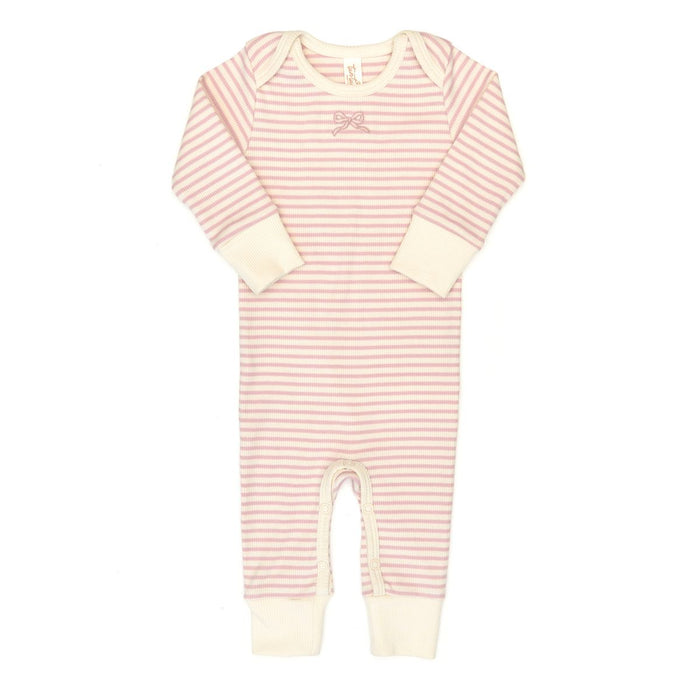 Tun Tun Lap Should Ribbed Romper in Rose Quartz Stripe
