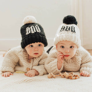 Huggalugs Hand Knit Beanie Hat in BOO