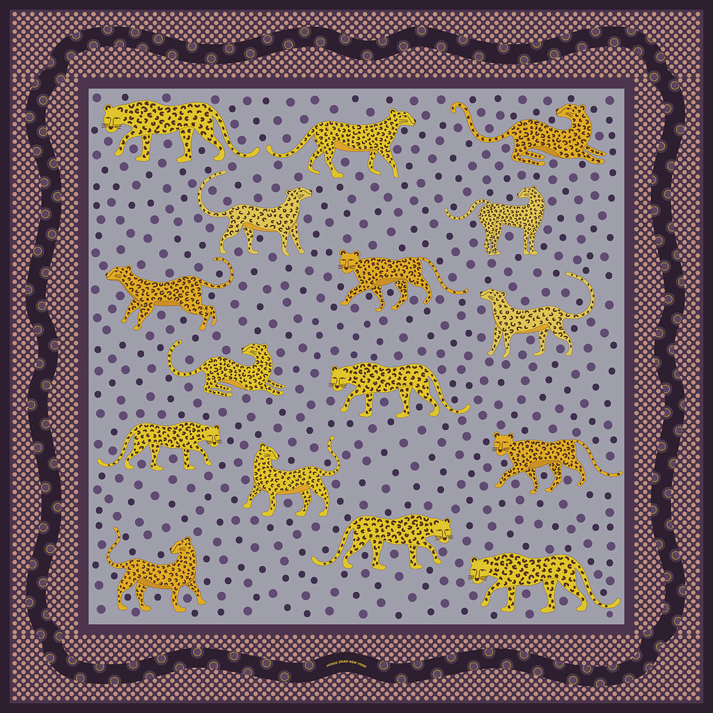 Jessie Zhao New York Silk Bandana 21" Scarf in Yellow Leopards