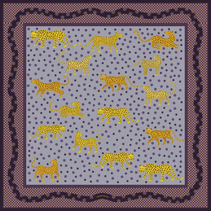 Jessie Zhao New York Silk Bandana 21" Scarf in Yellow Leopards