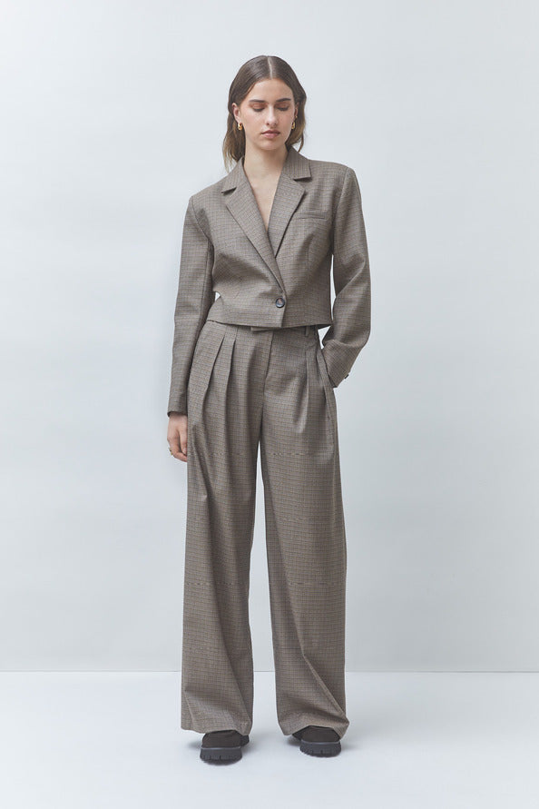 Suncoo Junior Darted Pant in Houndstooth Taupe
