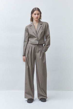 Suncoo Junior Darted Pant in Houndstooth Taupe