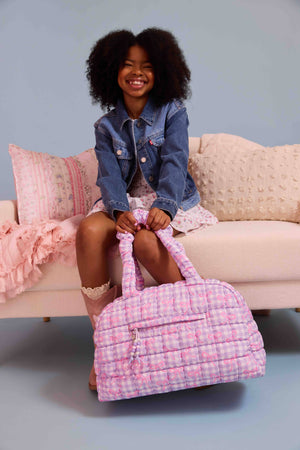 OMG Accessories Quilted Gingham Bow Printed Medium Duffle Bag