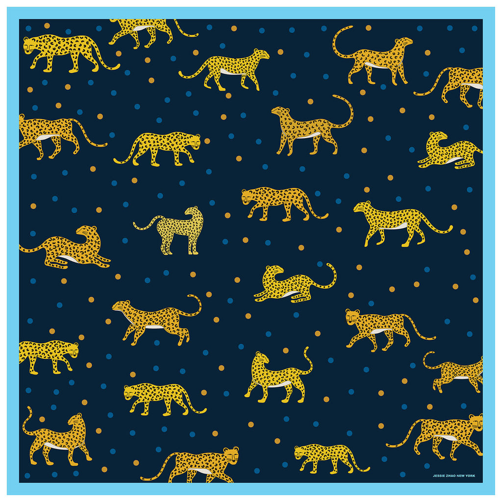 Jessie Zhao New York Silk Bandana in Yellow Leopards