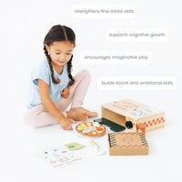 Pearhead Wooden Pizzeria Toy Set, 18-Piece Pizza Pretend Play Food
