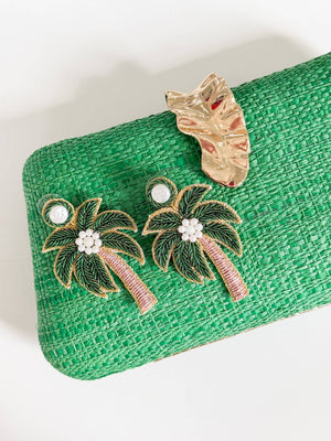 Gaby & Grace Green Palm Tree Beaded Earrings