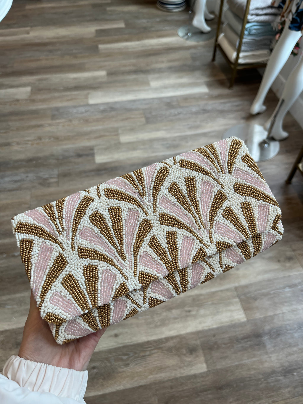 Tiana Medium Structured Clutch in Ivory/Gold/Light Pink