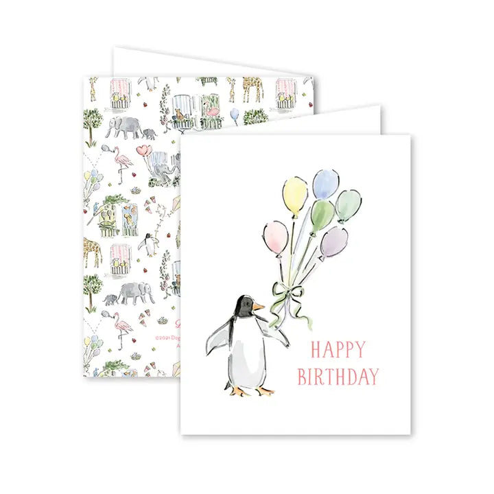 Dogwood Hill Zoo in the City Penguin Balloons Birthday Card Set