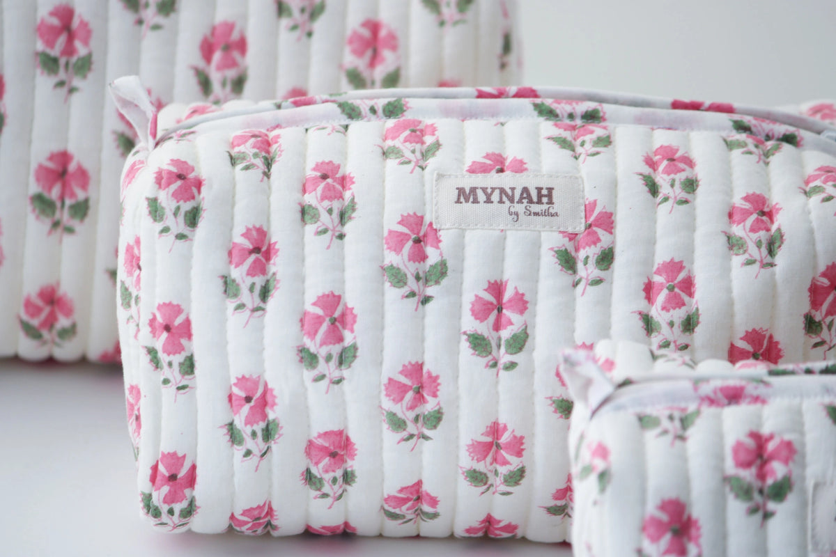 MYNAHbySmitha Quilted Travel Bag in Block Print Floral -Assorted Sizes