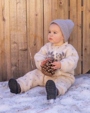 Rylee + Cru Shearling Baby Jumpsuit in Natural Faire Isle