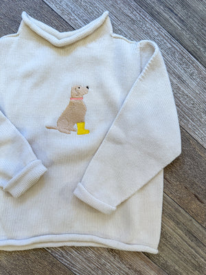A Soft Idea Yellow Lab in Rainboots Roll Neck Sweater in Natural