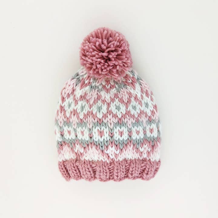 Huggalugs Beanie Hat in Rosy Fairisle