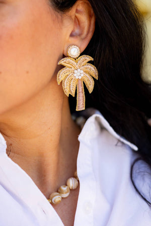 Gaby & Grace Gold Palm Tree Beaded Earrings