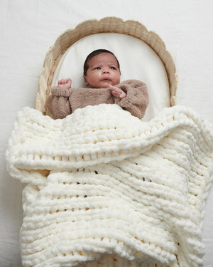 7AM Enfant Hand-Knit Chenille Throw in Ecru