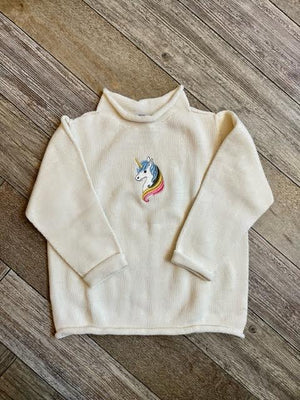 A Soft Idea Roll Neck Sweater in Cream with Unicorn