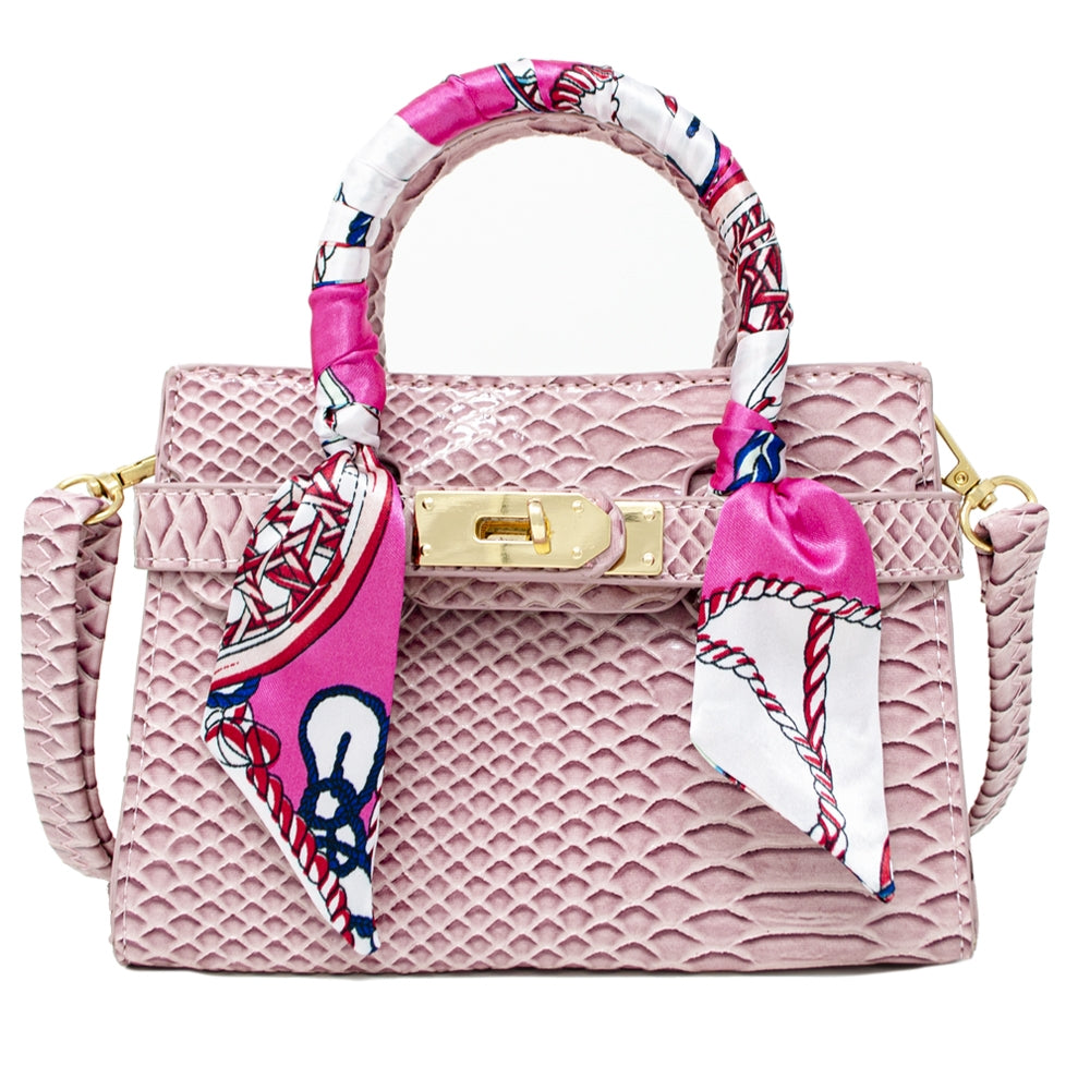 Zomi Gems Vivid Crocodile Scarf Handbag in Pink