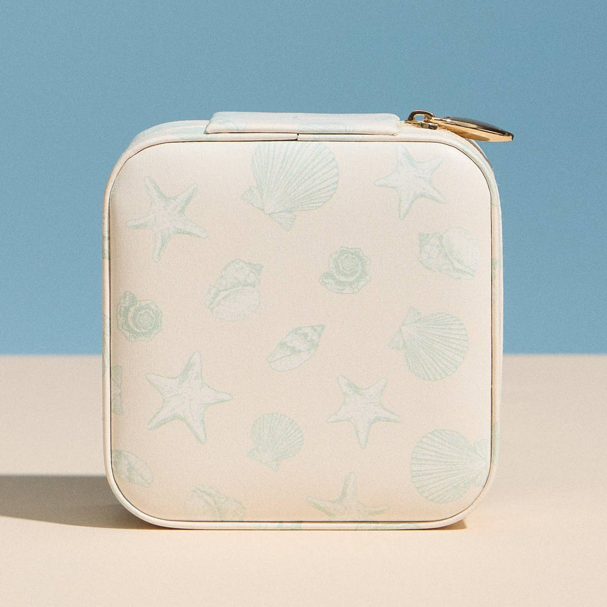 Frem NYC Floral Travel Jewelry Box with Mirror in Sea Shell