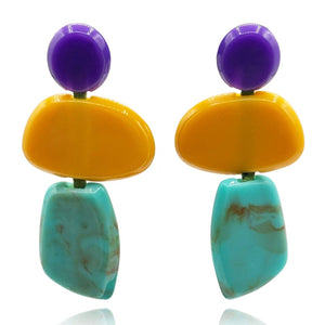Michael Nash Jewelry Puzzle Purple, Amber, Turquoise Multi Triple Drop Earrings