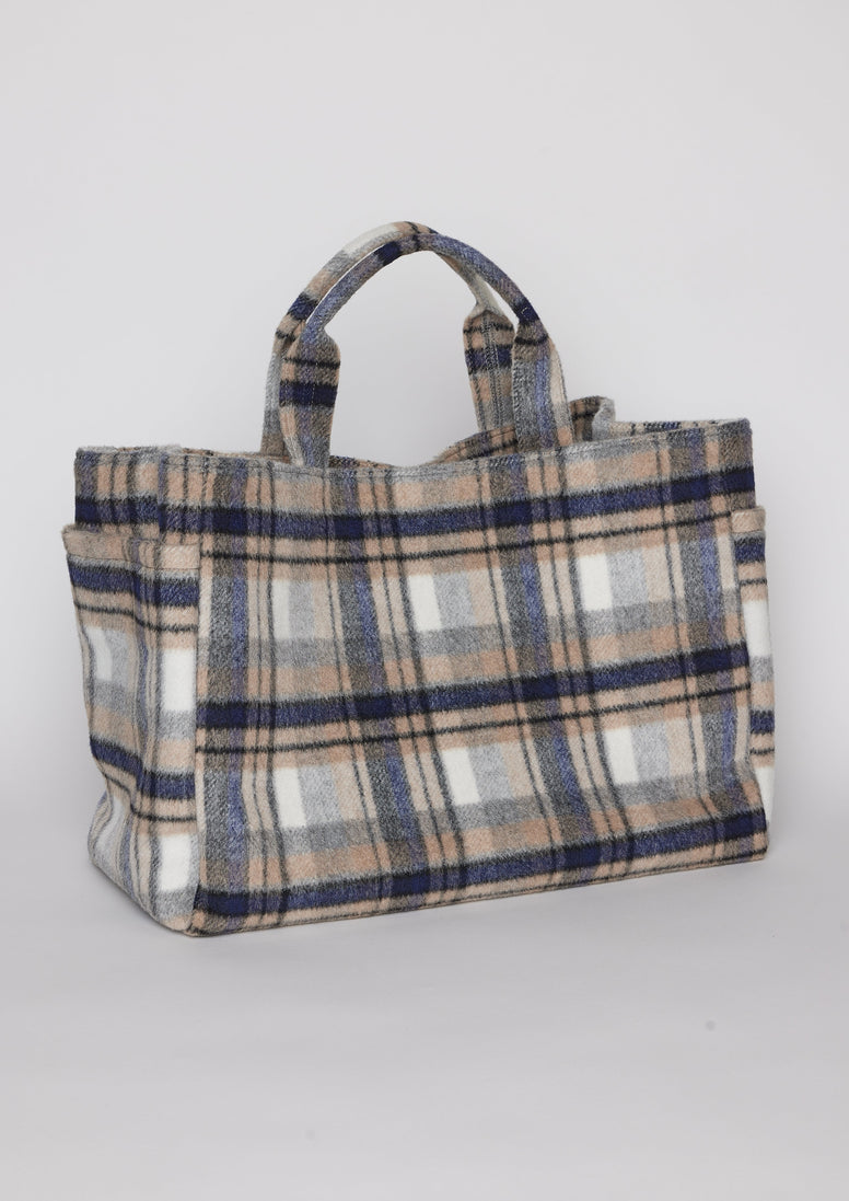 Hat Attack Plaid Airplane Tote in Blue/Brown