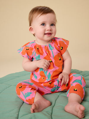 Tea Collection Tulip Sleeve Baby Romper in Poppies