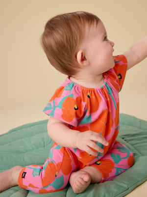 Tea Collection Tulip Sleeve Baby Romper in Poppies